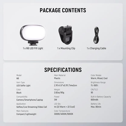 NEEWER Basics Portable Selfie Light, 3W Clip on Phone Small LED Cold Shoe - Image 8