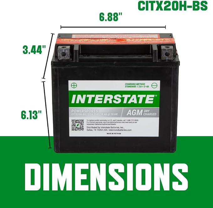Interstate Batteries YTX20H-BS 12V 18Ah Powersports Battery 310CCA - Image 4