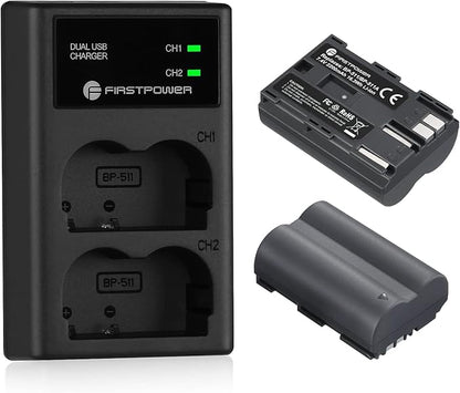 FirstPower BP-511 BP-511a Battery 2-Pack 2200mAh and Dual USB Charger by FirstPower