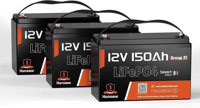 12V 150Ah LiFePO4 Lithium Battery 3 Pack- BCI Group 31 by HumsiENK