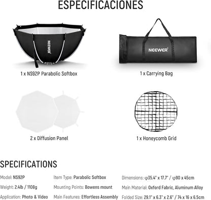 NEEWER 35.4'' Octagonal Softbox, Quick Release Parabolic Soft Box - Image 10