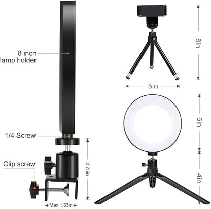 2 in 1 LED 6" Ring Light with Tripod Stand & Clamp - Image 7