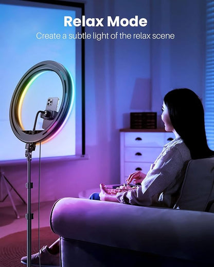 Weilisi 12'' Ring Light with Stand 72'' Tall & 2 Phone Holders, 38 Color Modes - Image 2