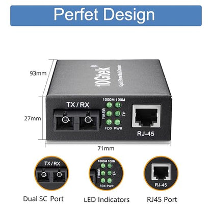 Gigabit SC to RJ45 Fiber Media Converter, 10/100/1000Mbps RJ45 Port to 1000Mbps - Image 4