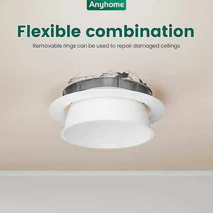 6 Inch Can Light Cover, 12 Pack White Can Light Trim, Step Baffle - Image 3