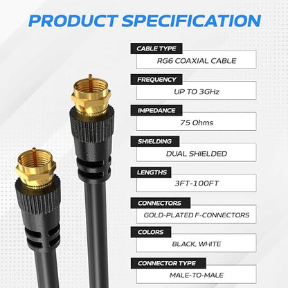 Cables Direct Online Coaxial Cable 6FT Black Coax RG6 Male F Type Extension - Image 2