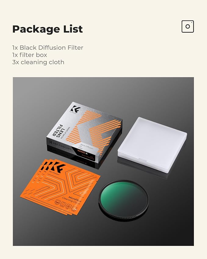K&F CONCEPT 77mm Black Diffusion 1/2 Filter Mist Cinematic Effect Filter - Image 7