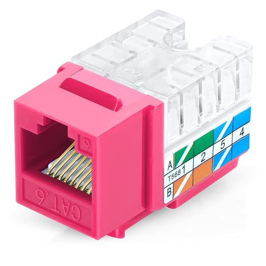 Everest 90° Angled RJ45 Cat6 Keystone Jacks 10-Pack in Pink by EverestMediaSolutions