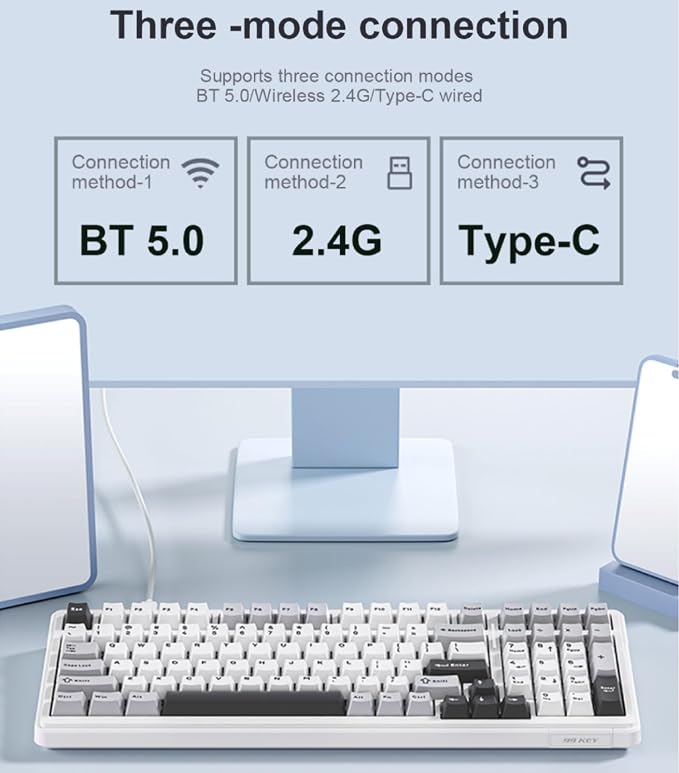 x Aula F99 Pro Wireless Mechanical Gaming Keyboard, Hot Swappable Custom Cream - Image 2