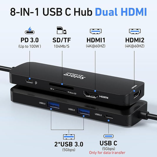 USB C Docking Station Dual HDMI Monitor, USB C to Dual HDMI Adapter - Image 2