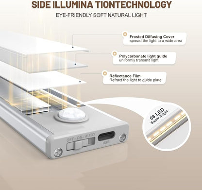 6 Pack Under Cabinet Lighting Wireless, 68 LED Rechargeable Battery Motion - Image 3