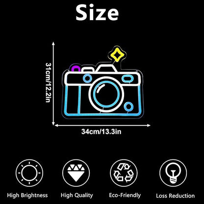 Camera Neon Sign Dimmable LED Light Up Wall Decor Multi-Color Retro Photography - Image 6