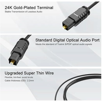 Optical Audio Cable 10 feet, Digital Optical Audio Cable Ultra Thin Cord - Image 3