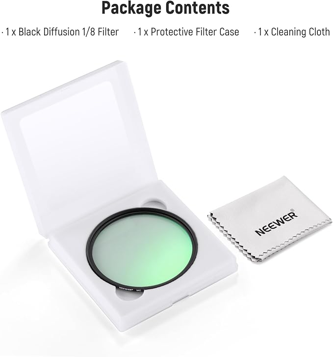 Neewer 62mm Black Diffusion 1/8 Filter Soft Dreamy Cinematic Effect Filter - Image 8