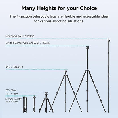 SmallRig AP-20 Carbon Fiber Tripod, 62.2" Camera Tripod Monopod - Image 6