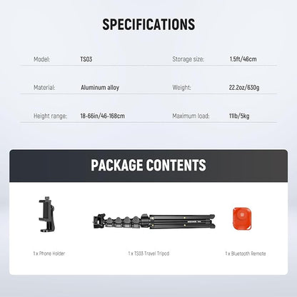 NEEWER Basic Phone Tripod for iPhone & Camera w/Remote & Phone Holder, Portable - Image 9