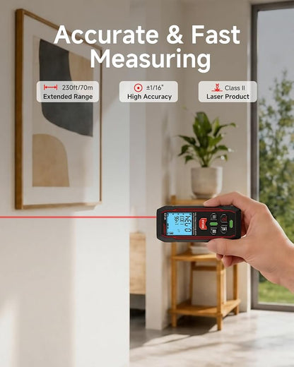 NOYAFA 230Ft Laser Distance Meter, Digital Measuring Tool | Backlit LCD - Image 2