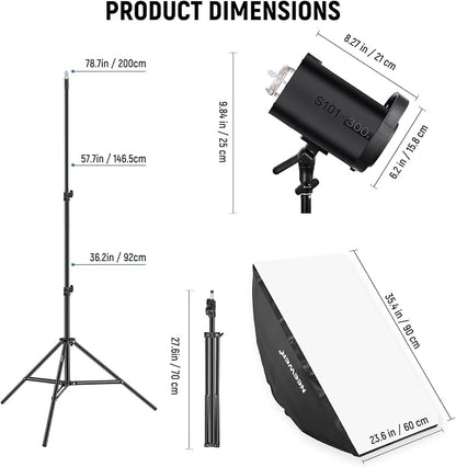 NEEWER 600Ws Studio Monolight Flash Light Kit: 2 Pack S101-300W 5600K Strobe - Image 9