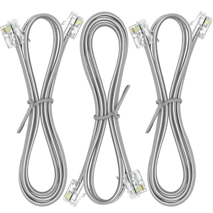 NECABLES 3Pack Phone Cord 2ft Telephone Cord Phone Cable RJ11 6P4C Male to Male by NECABLES