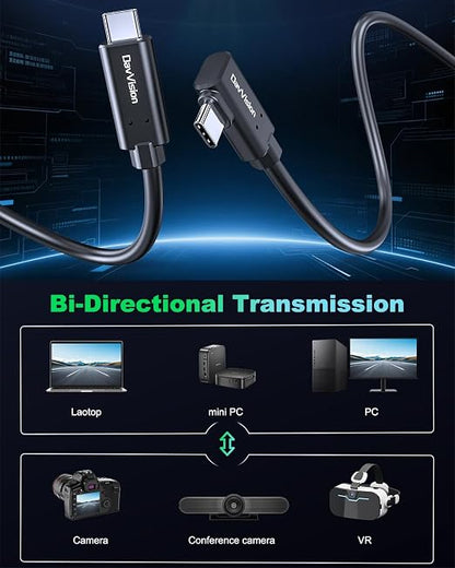 Long Tether Cable 25FT, USB C Fiber Optic Cable Right Angle, PD 60W & 10Gbps - Image 3