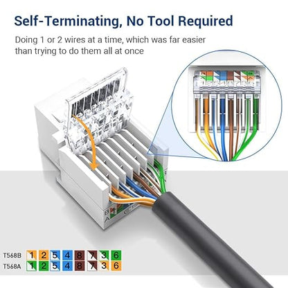 10-Pack Cat6 Tool-Less RJ45 Keystone Jack, No Punch-Down Tool Required Module - Image 2