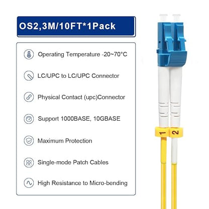 FLYPROFiber- 3M/10ft OS2 LC to LC Fiber Patch Cable, Length Options: 0.2m-300m - Image 3