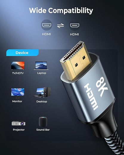 8K HDMI Cable 35 ft, 48Gbps High Speed HDMI 2.1 Cable, Braided HDMI Cable 2.1 - Image 7