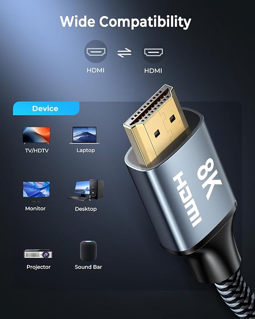 8K HDMI Cable 25 ft, 48Gbps High Speed HDMI 2.1 Cable, Braided HDMI Cable 2.1 - Image 7