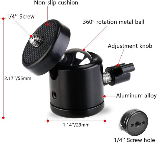 Universal 1/4" Swivel Mini Ball Head Screw Tripod Mount（2 Pack）, EszkozTA360 - Image 2