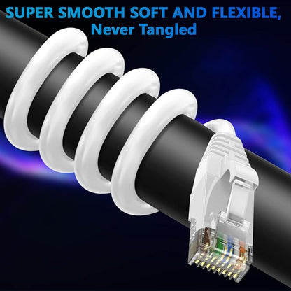 Adoreen Cat 6 Ethernet Cable 35 Ft-White, Outdoor & Indoor Snagless Long Round - Image 2