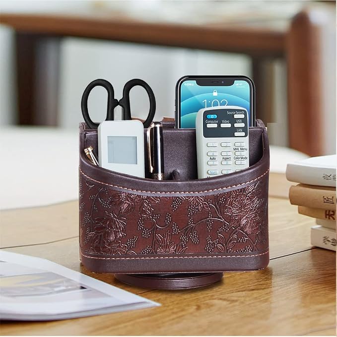 Fanousy 360° Rotating Remote Control Holder, PU Leather TV Remote Caddy - Image 6