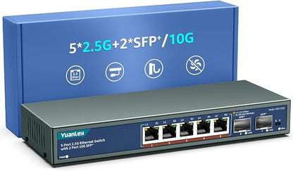 7 Port 2.5G Unmanaged Ethernet Switch, 5 x 2.5G Base-T Ports, 2 x 10G SFP by YuanLey
