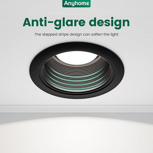 6 Inch Can Light Cover, 12 Pack Black Can Light Trim, Step Baffle - Image 2