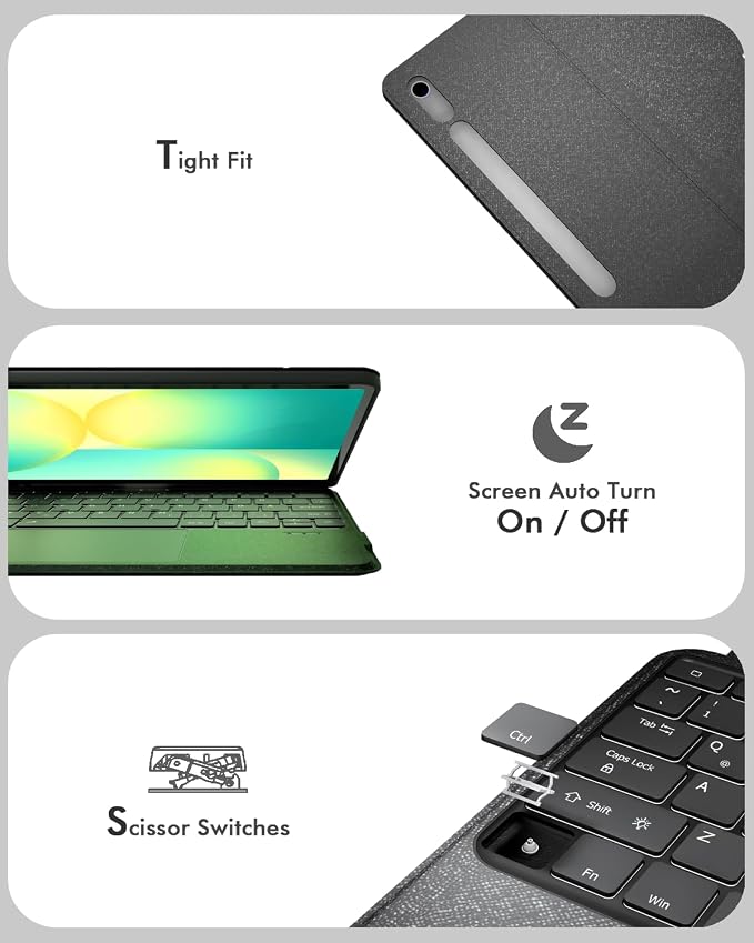 Doohoeek Keyboard Folio for Samsung Galaxy S10 Fe 10.9" 2025 / S9 FE / S9 - Image 7