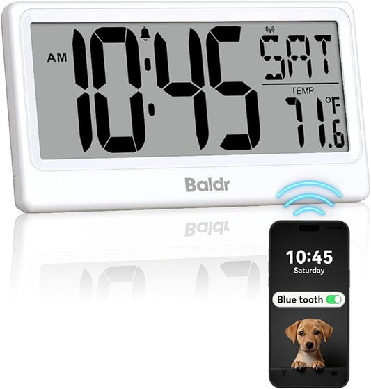 Baldr Digital Clock with Bluetooth Auto Time Sync, No App Required, Large by BaldrInc