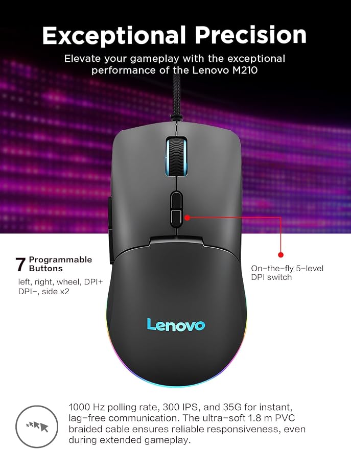 Lenovo M210 RGB Wired Gaming Mouse - Image 3