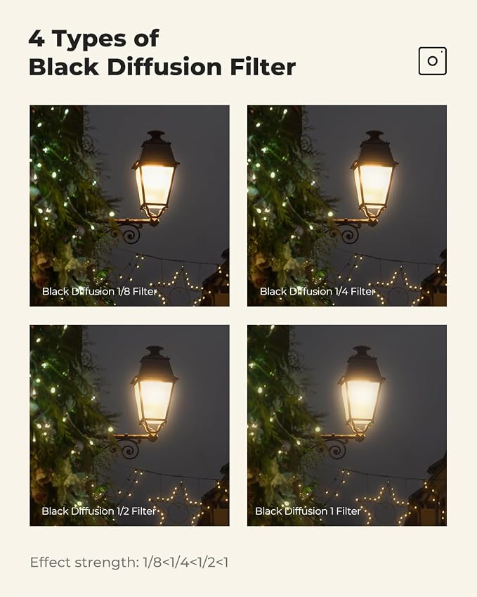 K&F CONCEPT 77mm Black Diffusion 1/2 Filter Mist Cinematic Effect Filter - Image 6