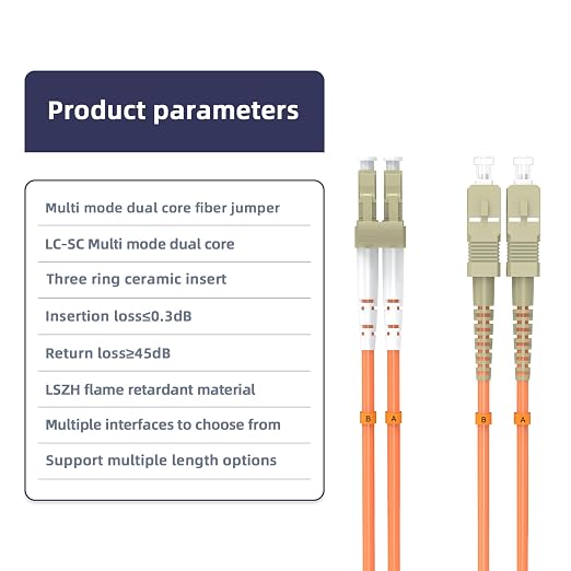 Multimode Duplex OM1 Fiber Patch Cable LC/UPC to SC/UPC 5M/16.4FT Fiber Optic - Image 4