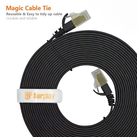 Cat7 15FT Ethernet Cable Flat-Black-10Gbps Ultra Slim High Speed Double Shielded - Image 7