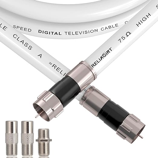 100ft RG6 Coaxial Cable White, 75 Ohm Coax Cable by RELIAGINT