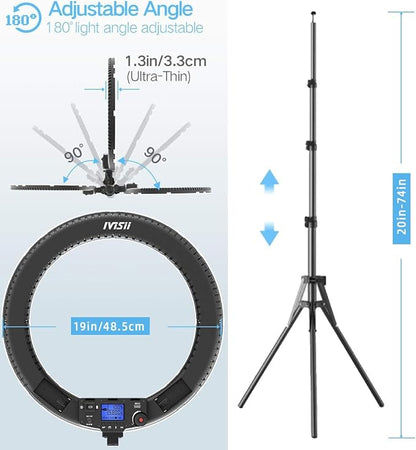 19 inch Ring Light with Remote Controller and Stand iPad Holder, 60W Bi-Color - Image 5