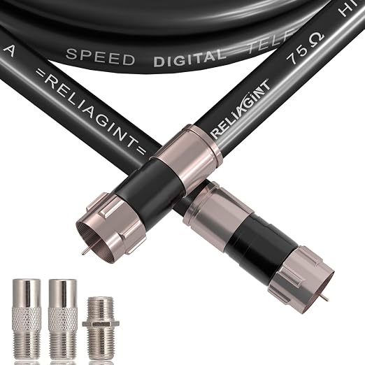 25ft RG6 Coaxial Cable Black, 75 Ohm Coax Cable by RELIAGINT