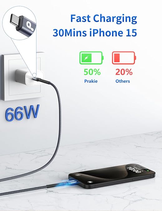 PRAKIE USB C to USB C Cable 6FT, USB Type C Fast Charging Cable 2Pack Nylon - Image 2