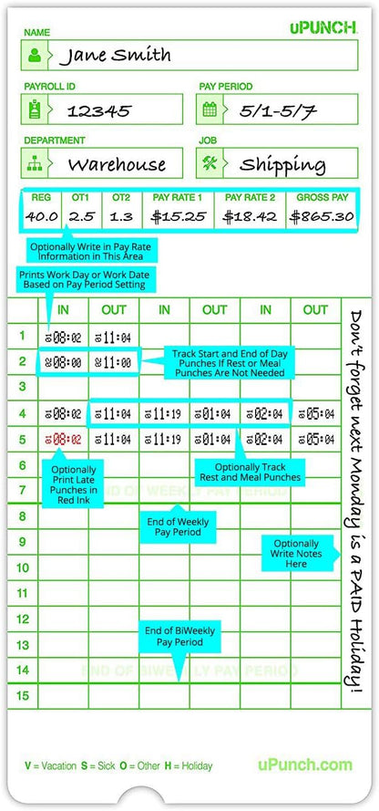 uPunch 300 Time Cards for Green HN3000 AutoAlign Time Clocks - Image 3