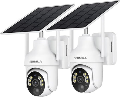 SEHMUA 2K Solar Security Cameras Wireless Outdoor, 2 Pack 360° View Pan/Tilt by SEHMUA