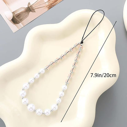 Beaded Phone Charm Lanyard Strap Girly Style Fixed Beads Pearl Lanyards - Image 5
