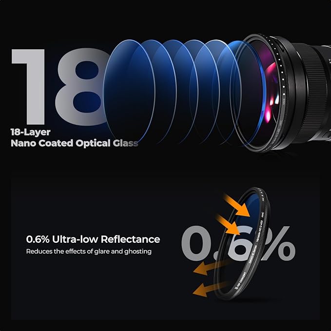 K&F CONCEPT 67mm Variable ND Camera Lens Filter ND2-ND400 + Filter Cap + - Image 3