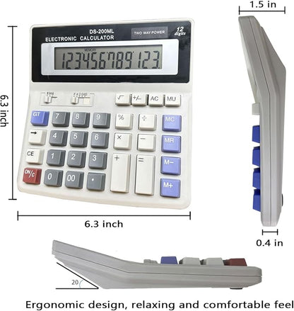 Desk Calculator Large 12 Digit Display, Dual Power Basic Calculator Desktop - Image 2