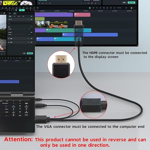 VGA to HDMI Cable 6ft with Audio, VGA Maleto HDMI Male Converter Cord Adapter - Image 2