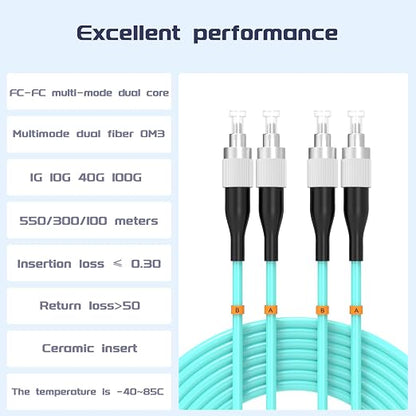 FC/UPC-FC/UPC Fiber Patch Cable OM3 2Meter/7ft 10GB Multimode Jumper Duplex - Image 2